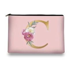 Personalisierte Kosmetiktasche für Frauen, A-Z Initial Make Up Bag Geschenke Elegante rosa Kosmetiktasche für Braut Brautjungfer Geschenk Geburtstag Kosmetiktaschen Geschenk für Damen, Mädchen (C) von Larfraecy
