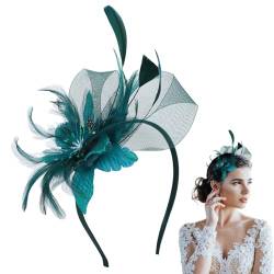 Prom Stirnband Retro Teeparty Fascinator Hut Hut Stirnband Faux Flowers Feather Mesh Hair Accessories Wedding Hochzeiten Partys für Mädchen und Frauen (Grün) von Larfraecy