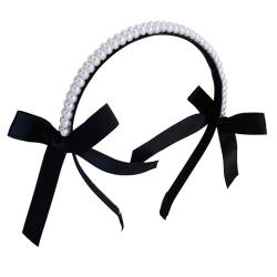 Schwarzes Perlenband Haarband,Vintage-Haarbänder, Schleife,Modisches Haarband für Frauen und Mädchen, Mode Perle Frauen Stirnband Perlen Haarbügel,für Hochzeit, Party, Haarschmuck von Larfraecy
