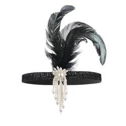 Vintage Feder Haarband 1920er Gatsby Feder Haarband,Kopfbedeckungen,Flapper Haarteil für Bachelorette Ball,Kostüm-Partys,Halloween-Party Retro-Stil Thema Cocktail-Party (Style A) von Larfraecy