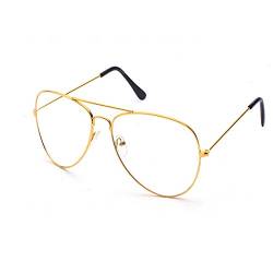 Vintage Pilotenbrille Metallrahmen Fensterglas Brille Ohne Stärke Durchsichtig Nerdbrille Sonnenbrille mit Nasenpad Retro Winddicht Sonne Brille Damen Herren von Largeshop