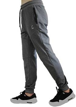 Larrok Jogginghose für Herren, Fitness für Herren, Laufhose, Sportbekleidung mit zwei Reißverschlusstaschen, Hose Slim Type Pants (Grau L von Larrok