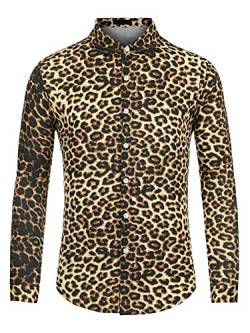 Lars Amadeus Herren Animal Print Shirt Button Down Long Sleeves Party Vintage Shirts Leopardenmuster XL von Lars Amadeus