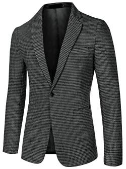 Lars Amadeus Herren Casual Plaid Sportmantel Gekerbtes Revers Knopf Hahnentritt-Blazer, Schwarz , 44 von Lars Amadeus