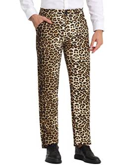 Lars Amadeus Herren Flache Vorderseite Party Club Tierdruck Anzughose Hose Leopard Print XL von Lars Amadeus