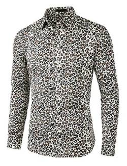 Lars Amadeus Herren Langarm Button Leopard Muster Hemd Braun XL von Lars Amadeus