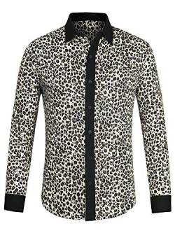 Lars Amadeus Herren Langarm Button Leopard Muster Hemd Schwarzer Leopard M von Lars Amadeus