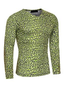 Lars Amadeus Herren Leopard Print T-Shirt Party Gepard Muster Slim Fit Langarm Top Grün L von Lars Amadeus