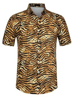 Lars Amadeus Herren Leopardenmuster Kurzarm Button Lässig Sommerlich Bedruckte Hemden Tiger-Druck M von Lars Amadeus