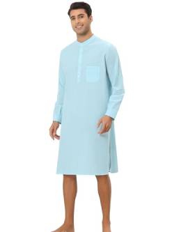 Lars Amadeus Herren Nachthemd Schlaf T-Shirt Baumwolle Banded Collar Henley Shirt Pyjamas Nachthemd Blau M von Lars Amadeus