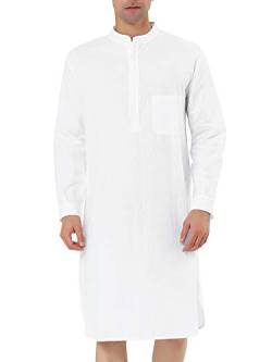 Lars Amadeus Herren Nachthemd Schlaf T-Shirt Baumwolle Banded Collar Henley Shirt Pyjamas Nachthemd Weiß S von Lars Amadeus