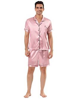 Lars Amadeus Herren Nachtwäsche Kurzarm Top und Hose Summer Sleepwears Satin Pyjama Sets Rosa M von Lars Amadeus