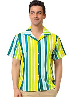 Lars Amadeus Herren Sommer Gestreiftes Hemd Kurzarm Button-Down Strand Farbblock Vertikale Streifen Hemden Yellow Green Blue L von Lars Amadeus