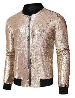 Lars Amadeus Herren Varsity Jacke Halloween Party Disco Glänzend Glitzer Pailletten Bomberjacke, Roségold, 46 cm von Lars Amadeus