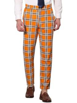 Lars Amadeus Karierte Herrenhose, flache Vorderseite, Businesshose, karierte Anzughose, Orange/Abendrot im Zickzackmuster (Sunset Chevron), 48 von Lars Amadeus