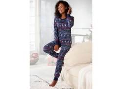 Pyjama LASCANA Gr. 32/34, blau (dunkelblau gemustert) Damen Homewear-Sets Pyjamas von Lascana