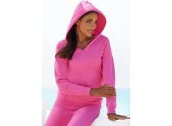 Strickpullover LASCANA "-Kapuzensweatshirt" Gr. 44/46, pink Damen Pullover V-Pullover aus weicher Viskosemischung, Loungewear von Lascana