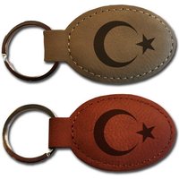 Lasernauten Schlüsselanhänger mit Gravur Halbmond und Stern aus der Flagge der Türkei Schlüsselanhänger, Leder Schlüsselanhänger von Lasernauten
