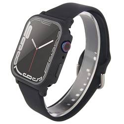 3-in-1-Armband für Apple Watch mit Hülle, 44 mm, seidiges Silikon-Sportarmband mit PC-Hartschale, eingebauter Displayschutz aus gehärtetem Glas für iWatch SE Serie 6, 5, 4 (44 mm, schwarz) von Lasllaves