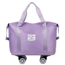 Faltbare Gepäcktasche, erweiterbar, mit Rolltuch, Trocken-Nass-Trennung, große Kapazität, Wochenendtasche, erweiterbare Reisetasche, hellviolett von Laspi