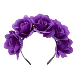 Realistisches Blumen-Stirnband, böhmischer Kopfschmuck, bunte Rosen, Haarreif für Damen, Hochzeit, Party, Bühnenzubehör, künstliches Blumen-Stirnband von Laspi