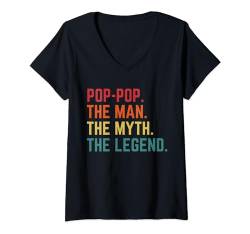 Damen Vintage Pop-Pop Man Myth Legend Daddy Opa Vatertag T-Shirt mit V-Ausschnitt von Last Minute Father's Day Gift Husband Dad Grandpa