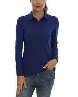 LastFor1 Damen Golf Poloshirt Tennis Langarm Shirt UPF 50+ Feuchtigkeitstransport Athletic Fitness T-Shirt, Blau - Blue Depths, X-Groß von LastFor1