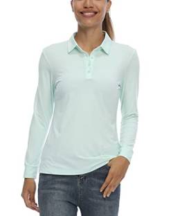 LastFor1 Damen Golf Poloshirt Tennis Langarm Shirt UPF 50+ Feuchtigkeitstransport Athletic Fitness T-Shirt, Wohltuendes Meer, Groß von LastFor1