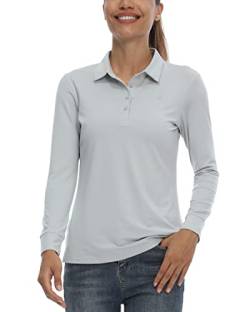 LastFor1 Damen Golf Poloshirt Tennis Langarm Shirt UPF 50+ Feuchtigkeitstransport Athletic Fitness T-Shirt, hellgrau, Klein von LastFor1