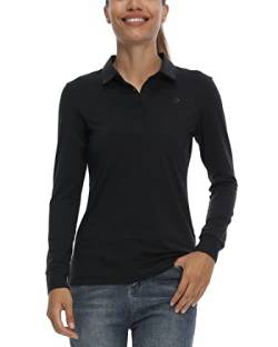LastFor1 Damen Golf Poloshirt Tennis Langarm Shirt UPF 50+ Feuchtigkeitstransport Athletic Fitness T-Shirt, schwarz, XX-Large von LastFor1