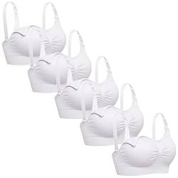 Lataly Damen Schlafen Still-BH Wirefree Stillen Mutterschaft Bralette Packung mit 5 L Fit 36D 36DD 36E 38CDDE 40B 40C Weiß von Lataly