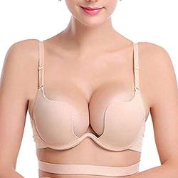 Latmiel Damen Deep U Plunge Multiway BH Push Up Low Back BH Unterwäsche （Apricot 75A= Etikett 80A） von Latmiel