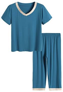 Latuza Damen Nachtwäsche Tops mit Caprihose Pyjama-Sets - Blau - 4X von Latuza