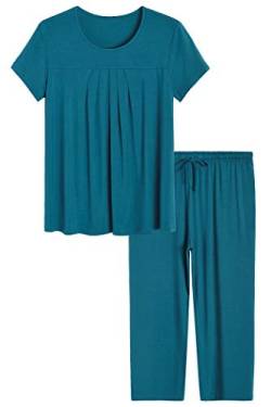 Latuza Damen Pyjama Falten Loungewear Top und Capris Pjs Set, blaugrün, 3XL von Latuza