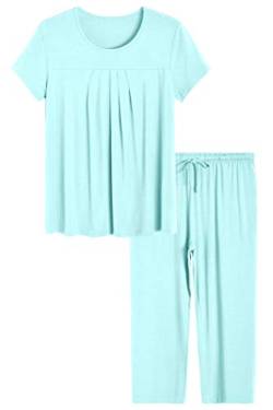 Latuza Damen Pyjama Plissee Loungewear Top und Capris Pjs Set, grün, XXL Große Größen von Latuza