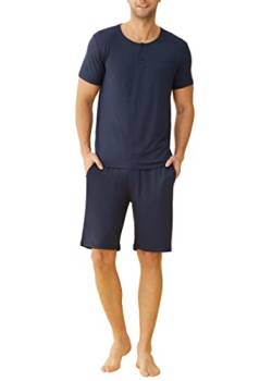 Latuza Henley-Shirt für Herren, Bambus-Viskose, Lounge-Shorts, Pyjama-Set, Marineblau, M von Latuza