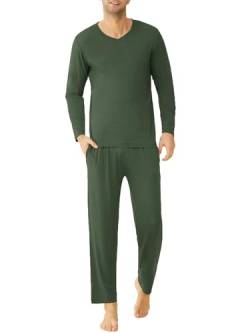 Latuza Herren Bambus Viskose Langarm Hemd Pyjama Hose Lounge Set, Armeegrün, L von Latuza