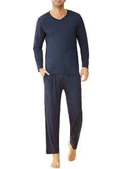 Latuza Herren Bambus Viskose Langarm Shirt Pyjama Hose Lounge Set, Marineblau, XL von Latuza