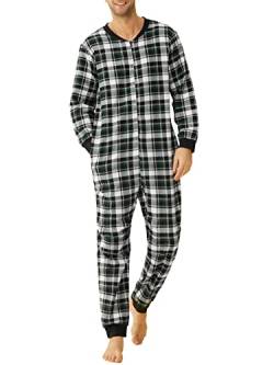 Latuza Herren Einteiler Baumwolle Flanell Onesie Erwachsene Einteiler Pyjama Jumpsuit, Schwarz / Grün, Large von Latuza