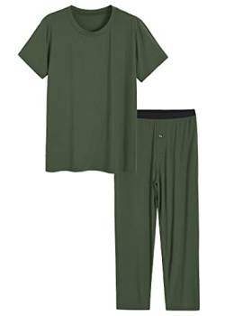 Latuza Herren-Pyjama-Set, Bambus-Viskose, Hemd und Hose mit Taschen, Armeegrün, XXL von Latuza