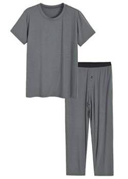 Latuza Herren-Pyjama-Set, Bambus-Viskose, Hemd und Hose mit Taschen, Grau, XL von Latuza