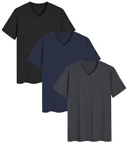 Latuza Herren Schlafshirt aus Bambusviskose, weicher V-Ausschnitt, Pyjama-Tops, 3er-Pack, Schwarz/Marineblau/Dunkelgrau, M von Latuza