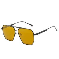 Laufbursche STILUS retro oversized polarisierte Sonnenbrille für Damen Herren UV400 klassisch groß übergroß Metall schwarz/gelb von Laufbursche