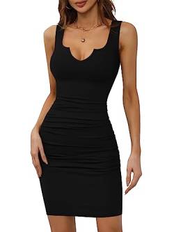 Laughido Sommerkleid Bodycon Minikleid Figurbetontes Freizeitkleid Damen Strickkleid Bleistiftkleid V Ausschnitt Kurzes Kleider (Schwarz01, XX-groß) von Laughido