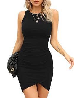 Laughido Sommerkleid Wickelkleid Bodycon Minikleid Freizeitkleid Damen Enges Kurzes Tank Kleider (Schwarz, XX-Large) von Laughido