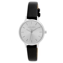 Laura Ashley Womens 30mm Clean Round Vegan Leather Strap Watch (LA2073) (Silver) von Laura Ashley