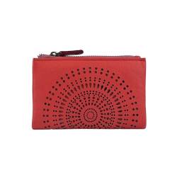Laura Biagiotti Damen-Geldbörse aus echtem Leder, perforiert mit geometrischem Muster, klein und kompakt, mit Box, rot, Modern von Laura Biagiotti
