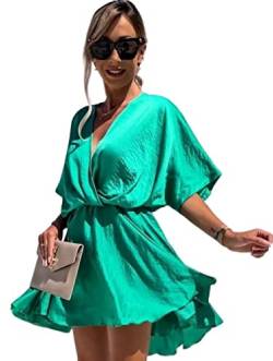 Laura Lily - Neues midi Kleid aus Satin für Damen, elegant und lässig, modisch einfarbig, ideal für Party, Hochzeit, Zeremonie oder Veranstaltungen.Grün L von Laura Lily