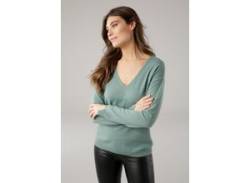 Kaschmirpullover LAURA SCOTT Gr. 40, grün (mint) Damen Pullover V-Pullover von Laura Scott