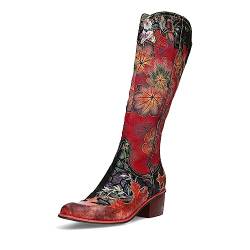 Laura Vita Damen Stiefel Cowboy Boot floral Blumen Muster Karree Gecaio 14, Größe:38 EU, Farbe:Rot von Laura Vita